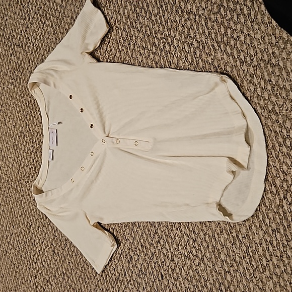 Nwot urban outfitters out from under ribbed henley snap 3/4 sleeve top white s - Picture 2 of 5